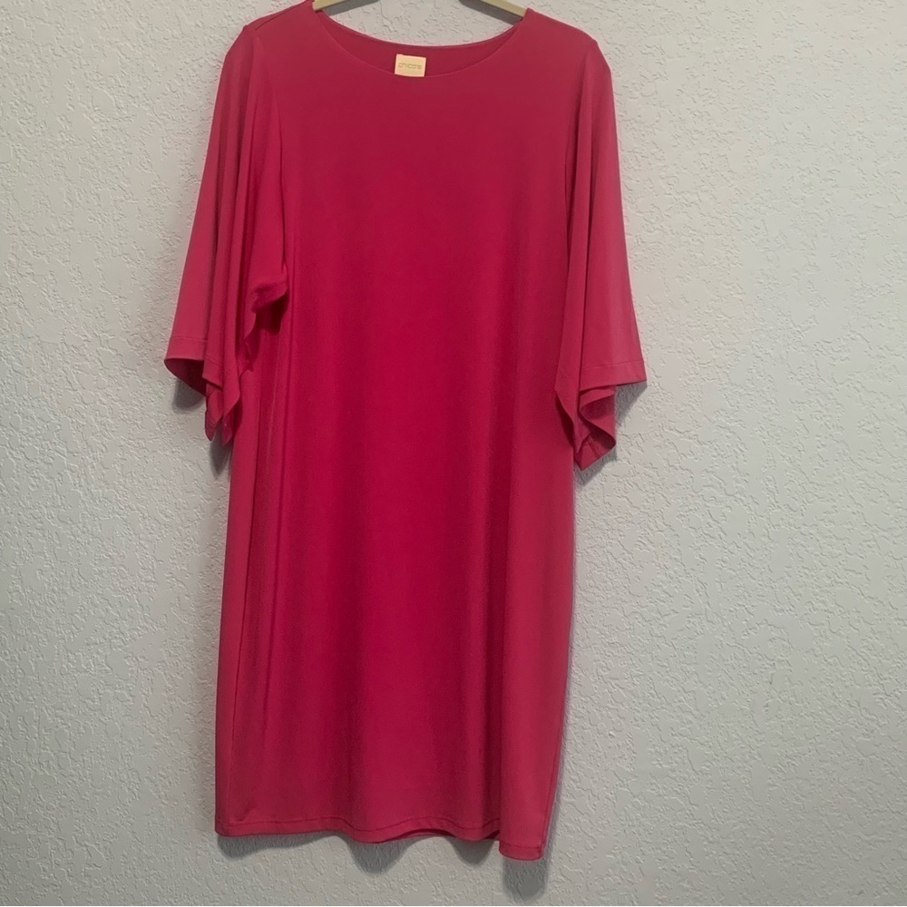 Chico’s Pink Short Slit Sleeve Stretch Shift Dress